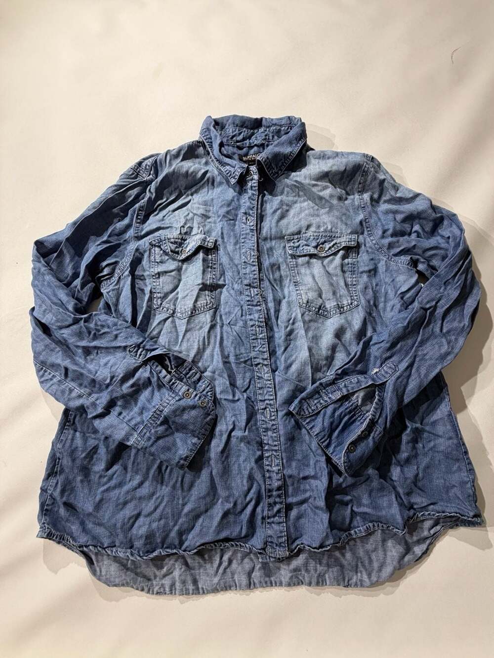 Buffalo David Bitton M Blue Denim Shirt Button Up Long Sleeve Pocket